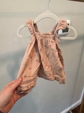 Quincy Mae Pink Floral Cherry Ruffle Strappy Dress